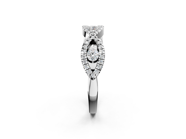 Silver Round Diamond Marquise Halo Twist Band with Pavé Setting