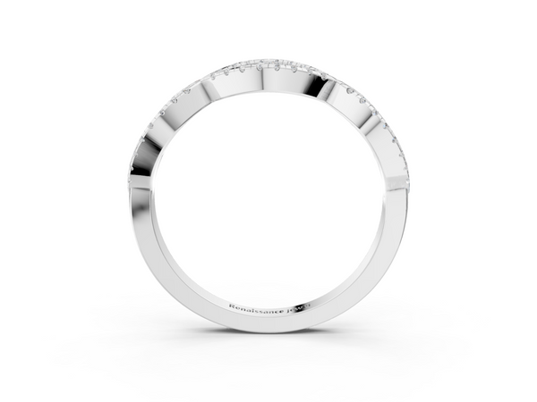 Silver Round Diamond Marquise Halo Twist Band with Pavé Setting