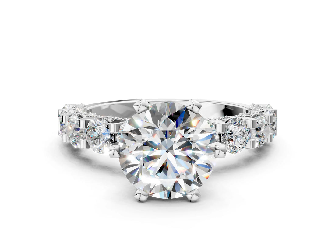 White gold Round Diamond Mens Ring with Graduated Side Stones