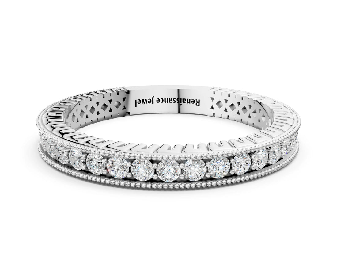 White gold Round Diamond Milgrain Channel Set Eternity Band_12
