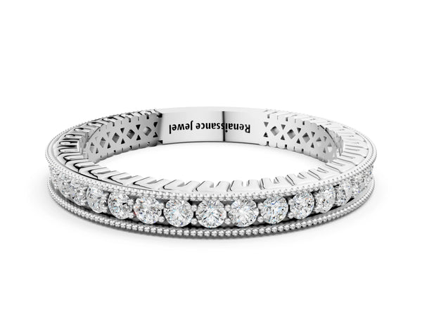 Silver Round Diamond Milgrain Channel Set Eternity Band