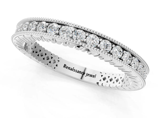 White gold Round Diamond Milgrain Channel Set Eternity Band
