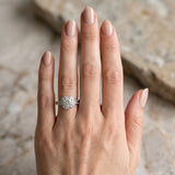 White gold Round Diamond Milgrain Halo Engagement Ring with Chevron Band and Prong Setting_6