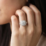 White gold Round Diamond Milgrain Halo Engagement Ring with Chevron Band and Prong Setting_8