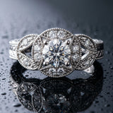 White gold Round Diamond Milgrain Marquise Filigree Engagement Ring with Prong Setting_44