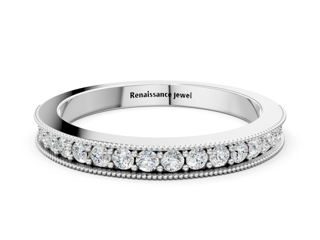 White gold Round Diamond Milgrain Pavé Eternity Band_12