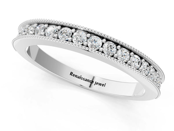 Platinum Round Diamond Milgrain Pavé Eternity Band
