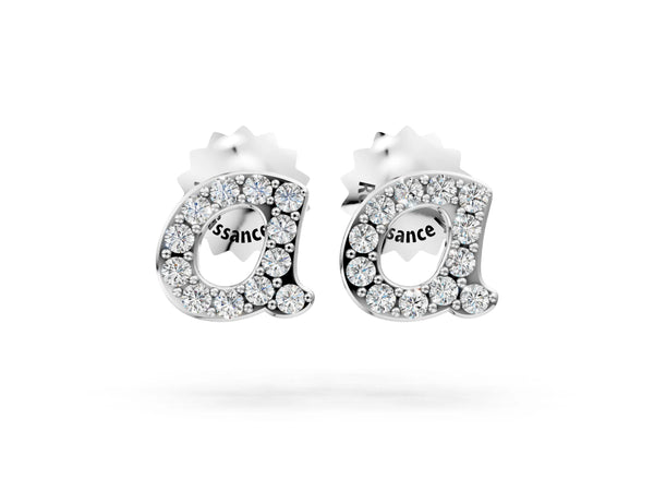 White gold Round Diamond Initial A Stud Earrings