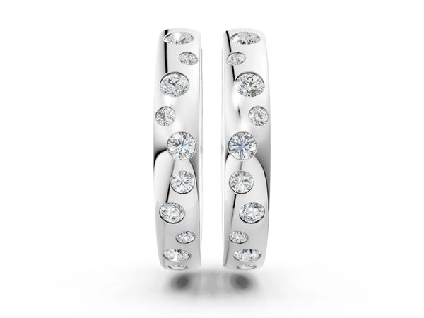 Platinum Round Diamond Mosaic Hoop Earrings