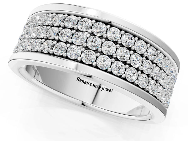 White gold Round Diamond Multi-Row Pavé Mens Band