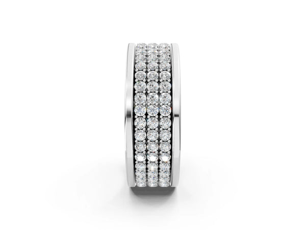 Silver Round Diamond Multi-Row Pavé Mens Band