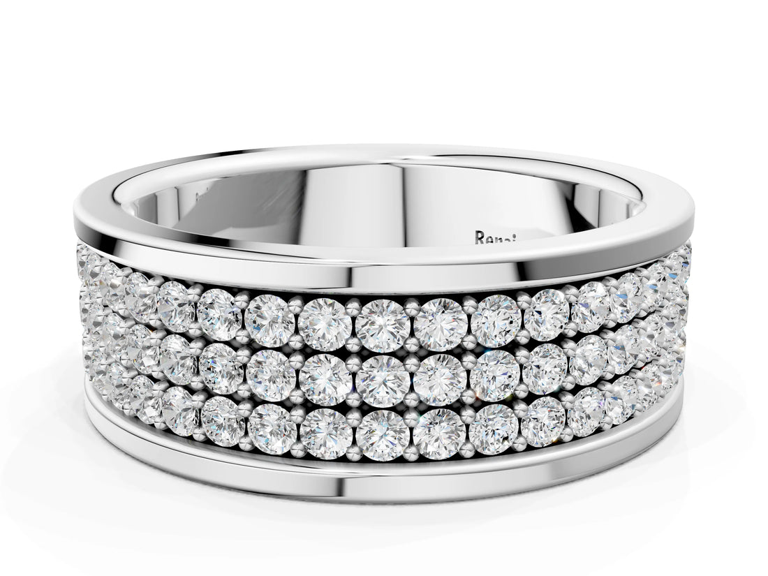 White gold Round Diamond Multi-Row Pavé Mens Band