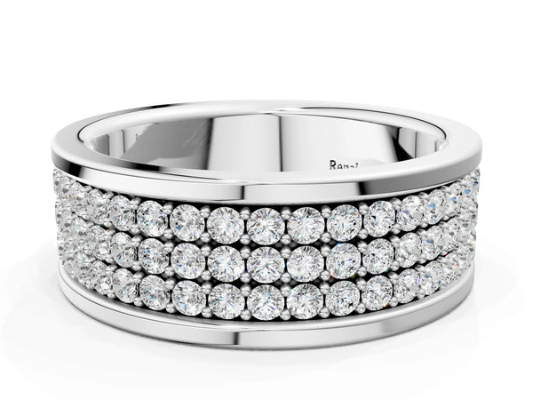 White gold Round Diamond Multi-Row Pavé Mens Band