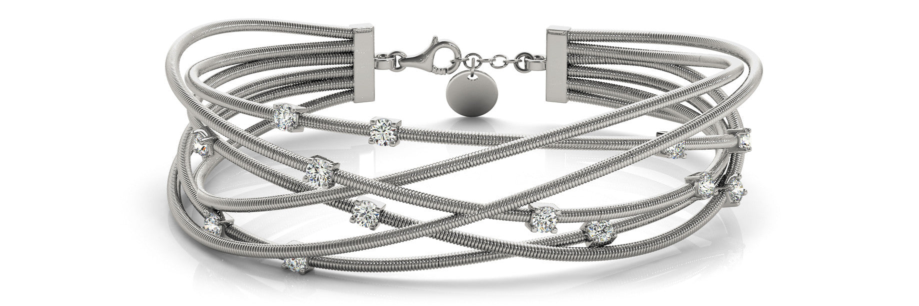 White gold Round Diamond Multi-Strand Cable Bracelet with Four-Prong Setting