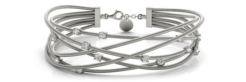 White gold Round Diamond Multi-Strand Cable Bracelet with Four-Prong Setting