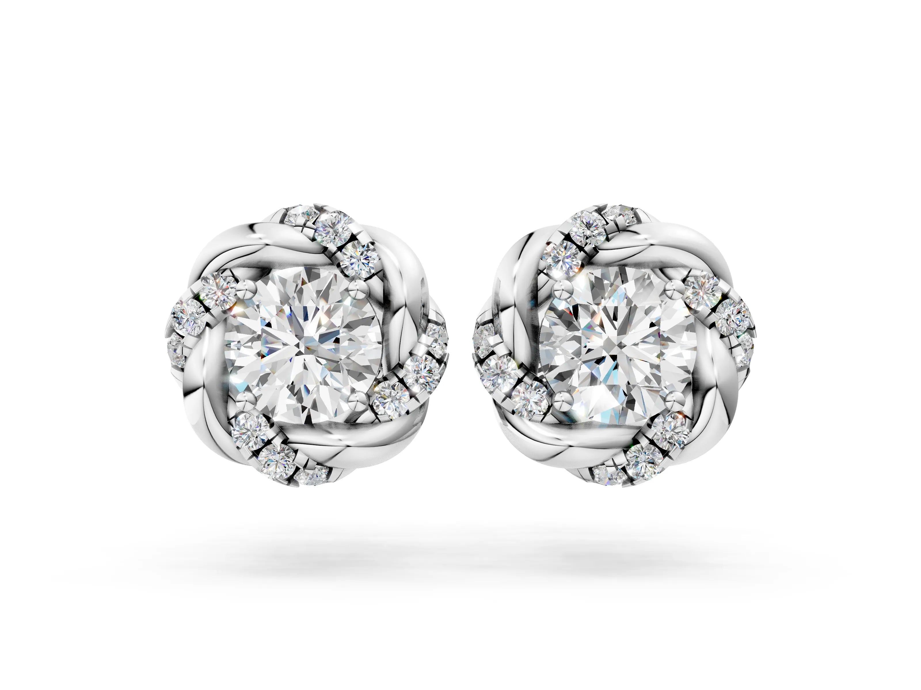 White gold Round Diamond Oceana Halo Stud Earrings