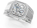 White gold Round Diamond Octagonal Halo Mens Ring with Pavé Accents_1