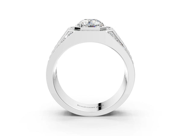 Platinum Round Diamond Octagonal Halo Mens Ring with Pavé Accents