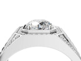 White gold Round Diamond Octagonal Halo Mens Ring with Pavé Accents_4