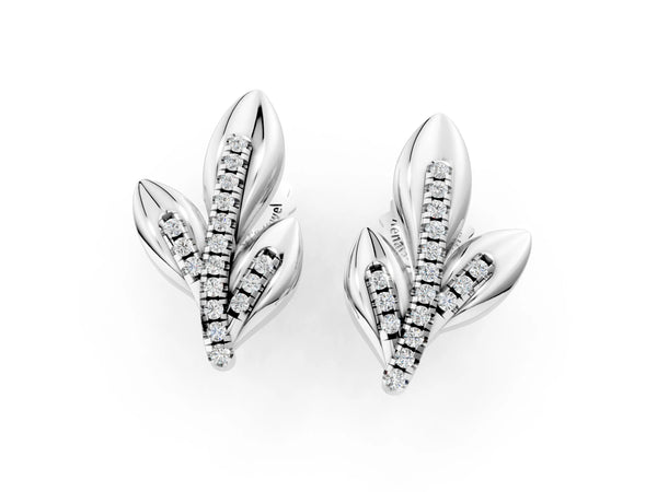 Platinum Round Diamond Olive Branch Stud Earrings