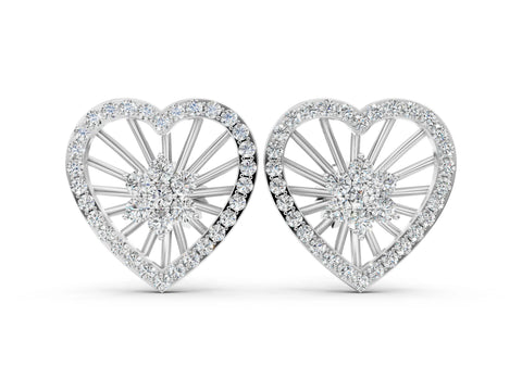 White gold Round Diamond Open Heart Cluster Stud Earrings
