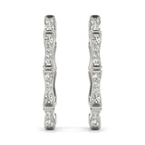 White gold Round Diamond Pavé Bamboo Hoop Earrings with Four-Prong Setting 1
