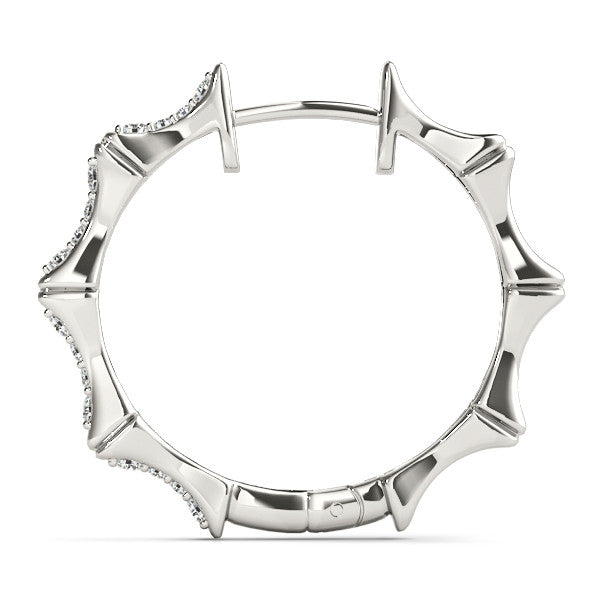 White gold Round Diamond Pavé Bamboo Hoop Earrings with Four-Prong Setting