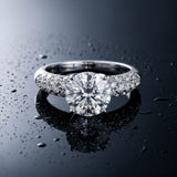 White gold Round Diamond Pavé Band Solitaire Ring with Four-Prong Setting_15