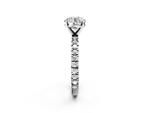 White Gold Round Solitaire Engagement Ring Setting with Shared Prong Round Accent Band