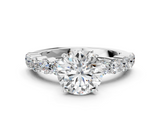 White gold Round Diamond Pavé Band Solitaire with Four-Prong Setting_38