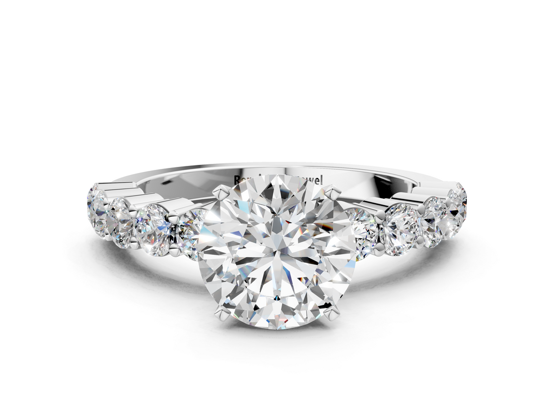 White gold Round Diamond Pavé Band Solitaire with Four-Prong Setting_38
