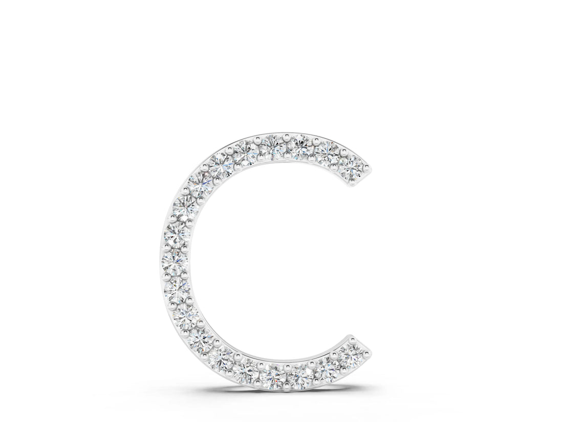 White gold Round Diamond Pavé C Pendant Necklace_16