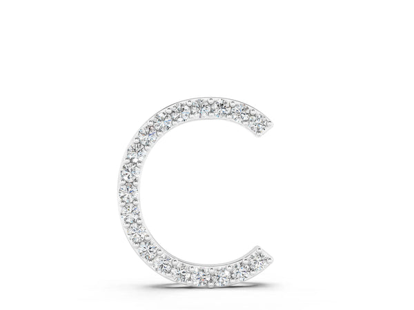 Silver Round Diamond Pavé C Pendant Necklace
