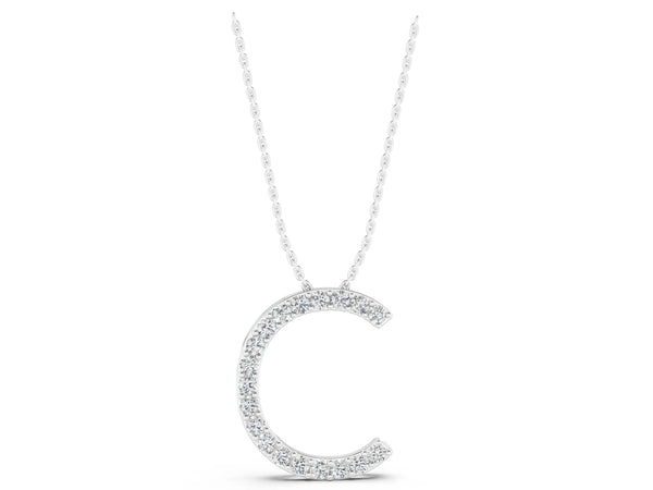 White gold Round Diamond Pavé C Pendant Necklace