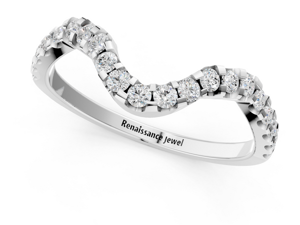 Platinum Round Diamond Pavé Chevron Wedding Band with Prong Setting