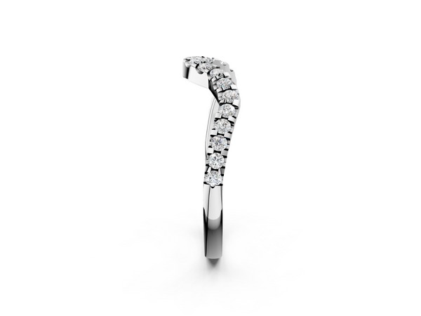 White gold Round Diamond Pavé Chevron Wedding Band with Prong Setting