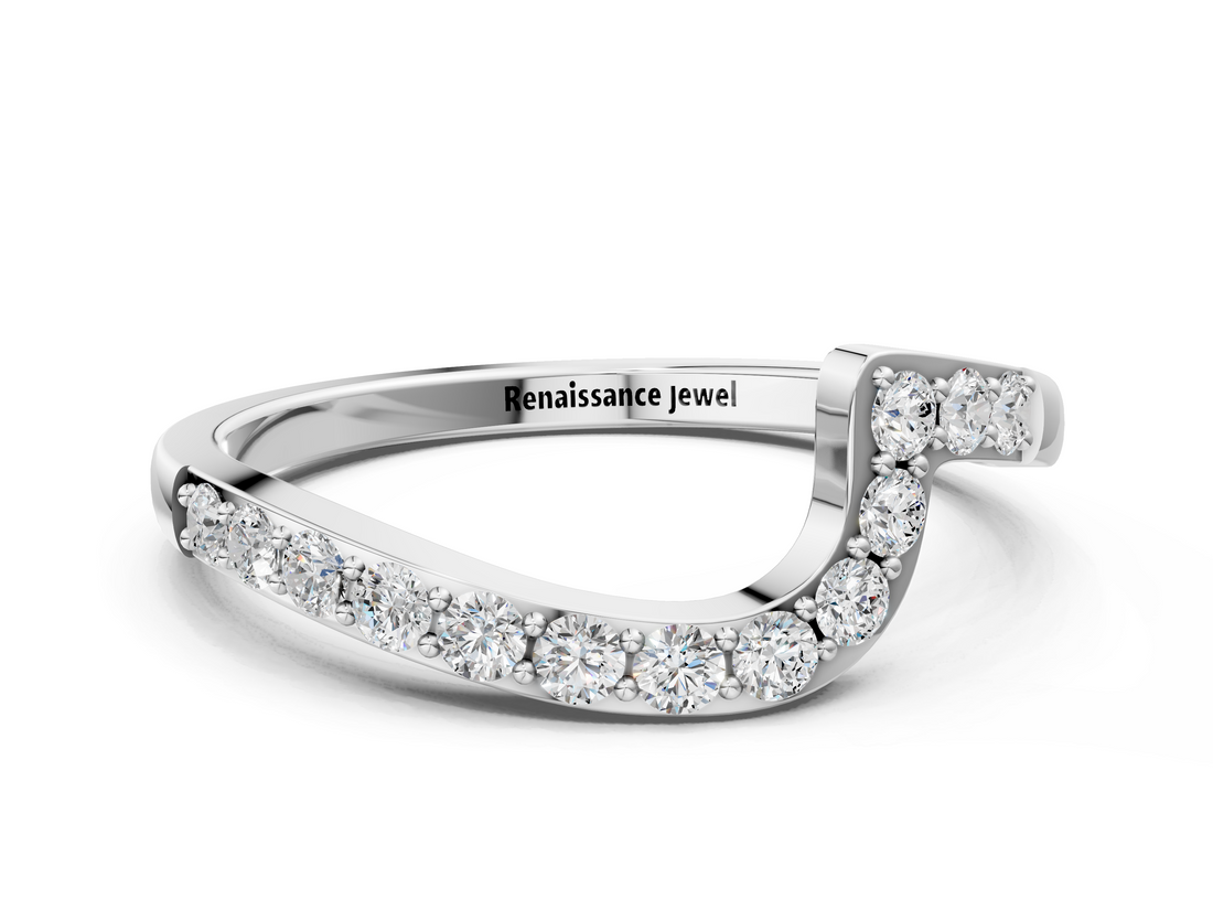 White gold Round Diamond Pavé Chevron Wedding Band_12