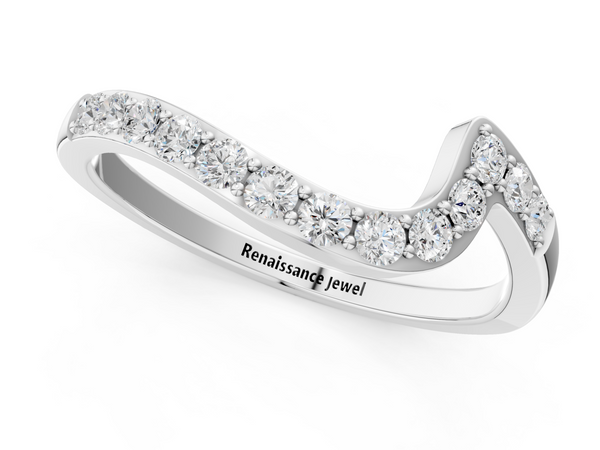 White gold Round Diamond Pavé Chevron Wedding Band