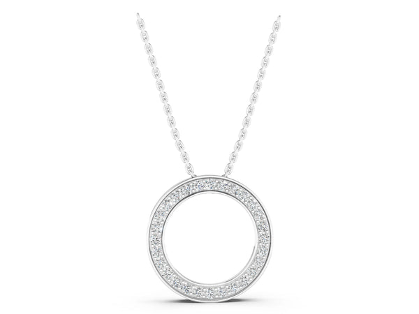 Silver Round Diamond Pavé Circle Pendant