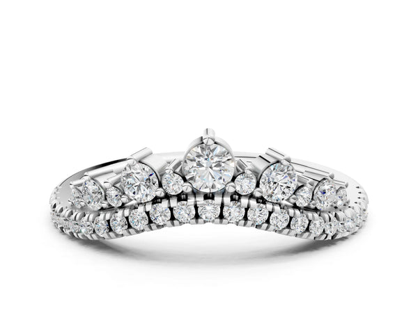 Platinum Round Diamond Pavé Contour Band with Prong Setting