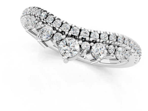 White gold Round Diamond Pavé Contour Band with Prong Setting