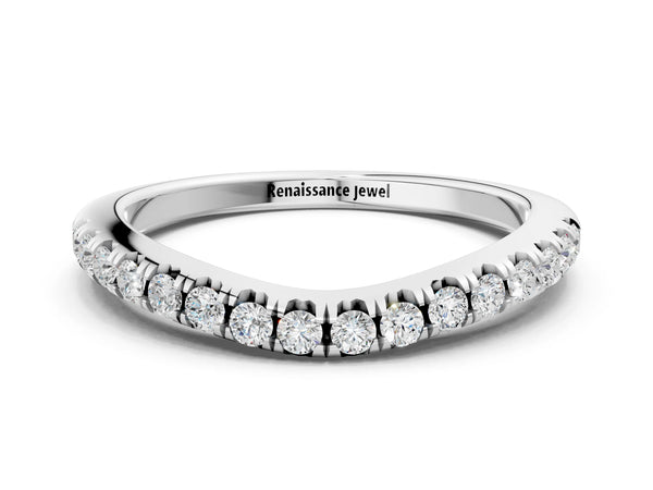 Platinum Round Diamond Pavé Curved Band with Shared Prong Setting