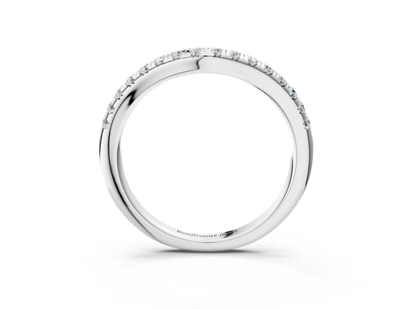 Platinum Round Diamond Pavé Curved Band with Shared Prong Setting
