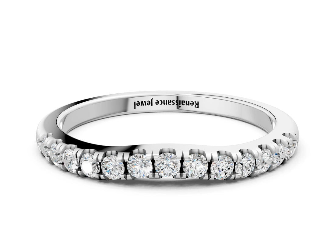 White gold Round Diamond Pavé Curved Eternity Band with Shared Prong Setting_12