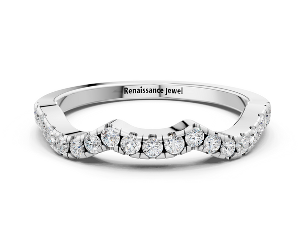 White gold Round Diamond Pavé Curved Wedding Band