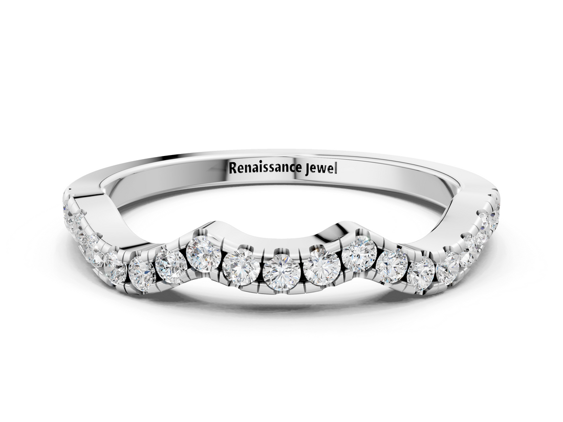 White gold Round Diamond Pavé Curved Wedding Band_12