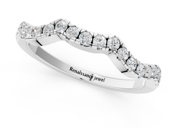 Platinum Round Diamond Pavé Curved Wedding Band
