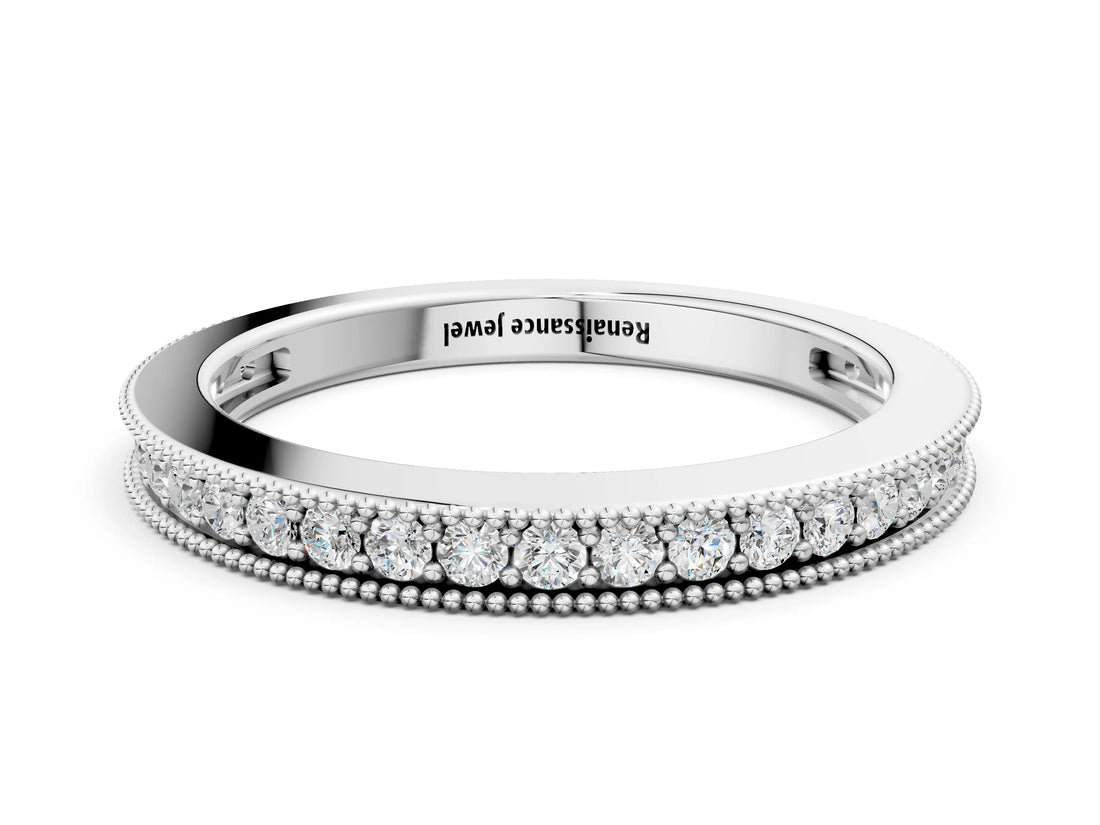 White gold Round Diamond Pavé Eternity Band with Milgrain Edge_12
