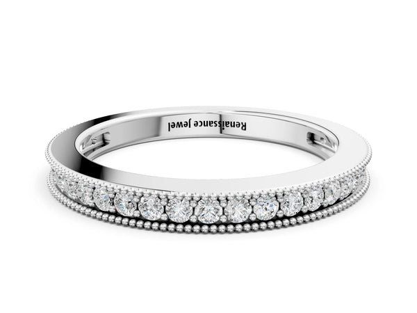 Silver Round Diamond Pavé Eternity Band with Milgrain Edge