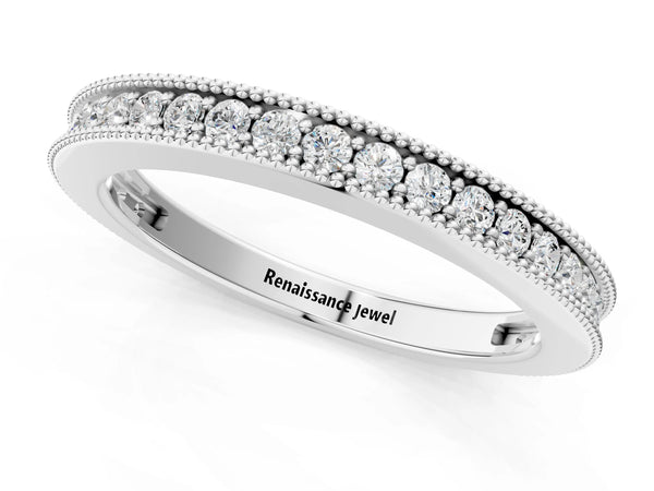 White gold Round Diamond Pavé Eternity Band with Milgrain Edge